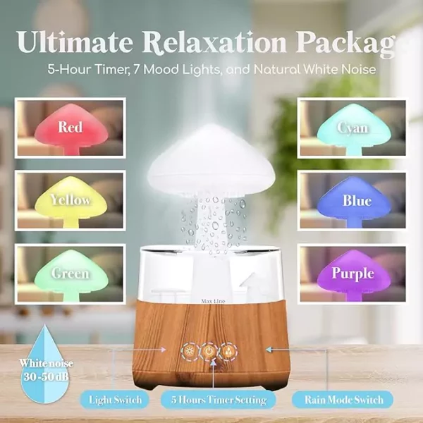 چراغ خواب هفت رنگ، بخور سرد، باران ساز و اسپیکر بلوتوثی مدل Rain Cloud Humidifier