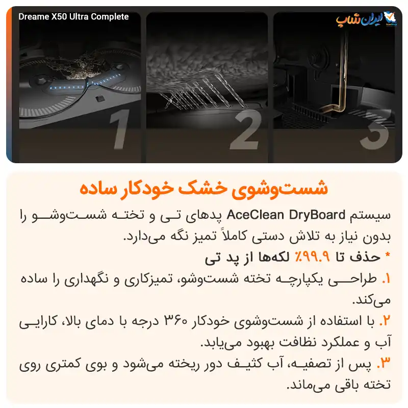 سیستم شست و شوی خودکار در جارو رباتیک دریم X50 Ultra Complete