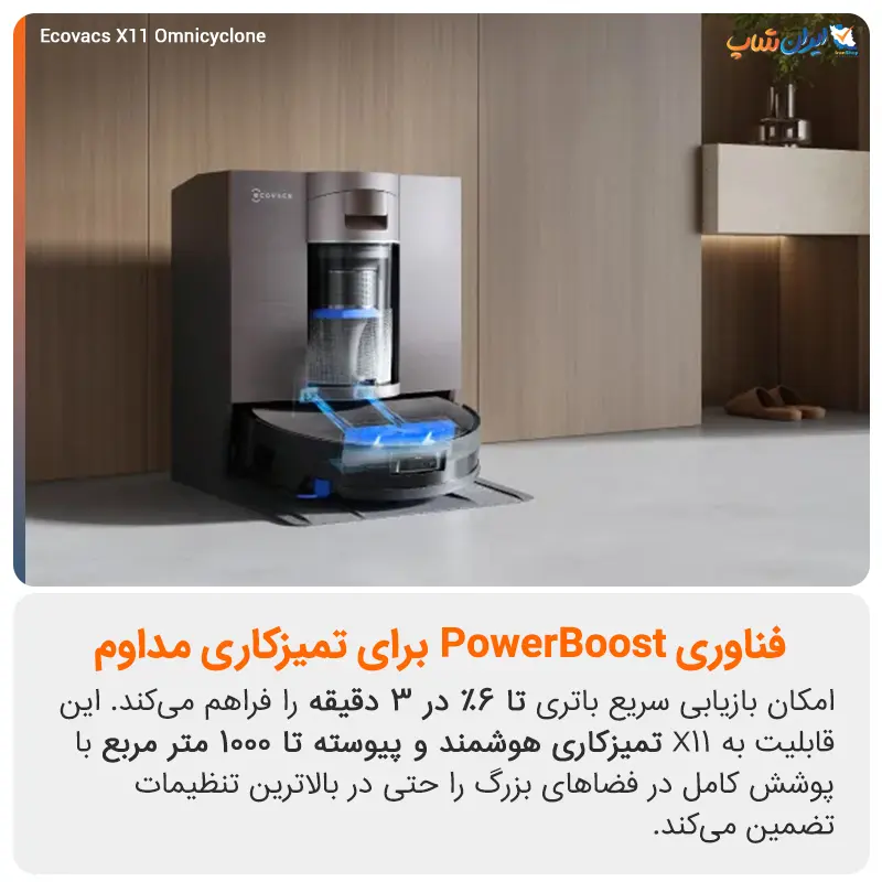 فناوری PowerBoost برای عملکرد بهتر در جارو رباتیک اکووکس X11 OmniCyclone