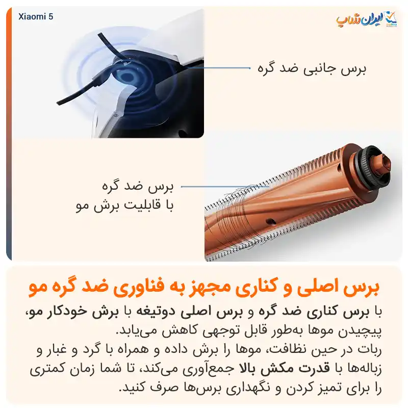 برس‌ها ضدگره‌خوردگی مو در جارو رباتیک Robot Vacuum 5