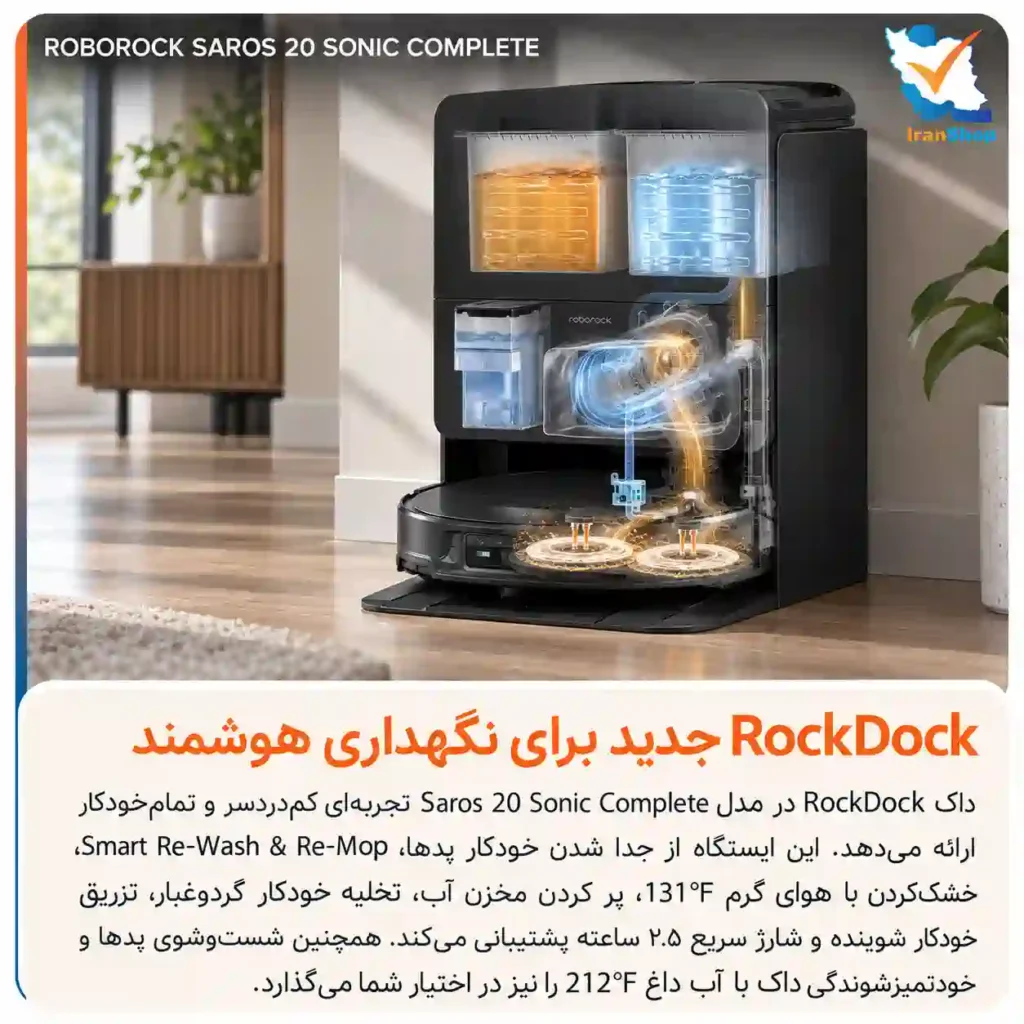 داک تماما اتوماتیک و به‌روز جارو رباتیک روبوراک مدل Saros 20 Sonic Complete