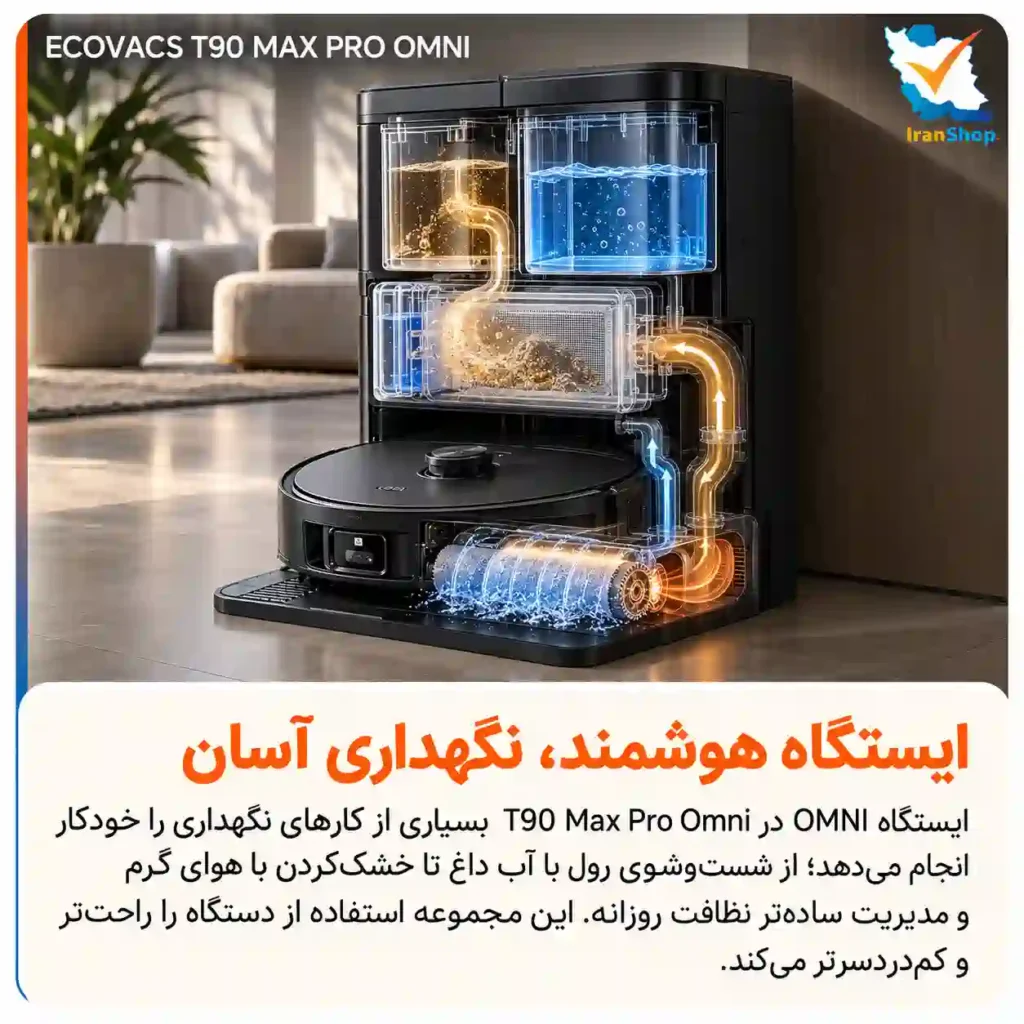 ایستگاه هوشمند و چندکاره برای نگهداری راحت از جارو رباتیک T90 Max Pro Omni